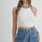 MABLE Contrast Trim Grecian Neck Cropped Tank