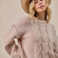 BiBi Cable Knit Sweater with Shoulder Braid Detail