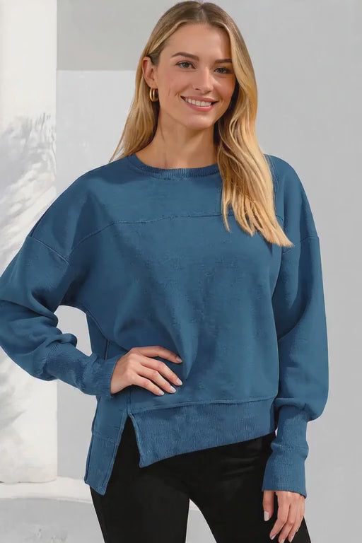 Daverri Fashions Casual Loose Side Slit Sweatshirt