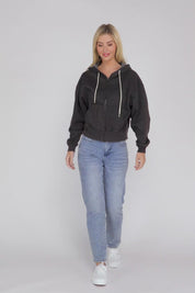 Zenana fleece cropped zip-up hoodie