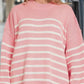 Zenana Exposed Seam Striped Oversized Sweater Pink