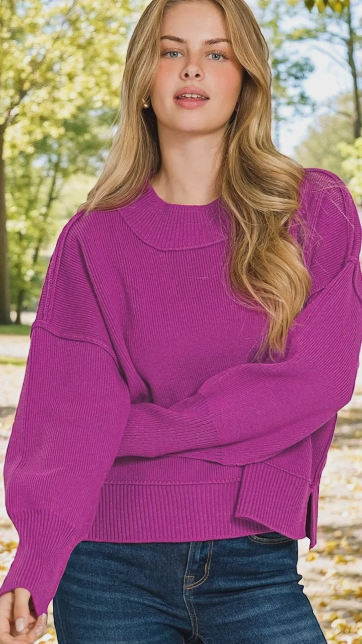 Zenana Wide Neck Band Drop Shoulder Sweater