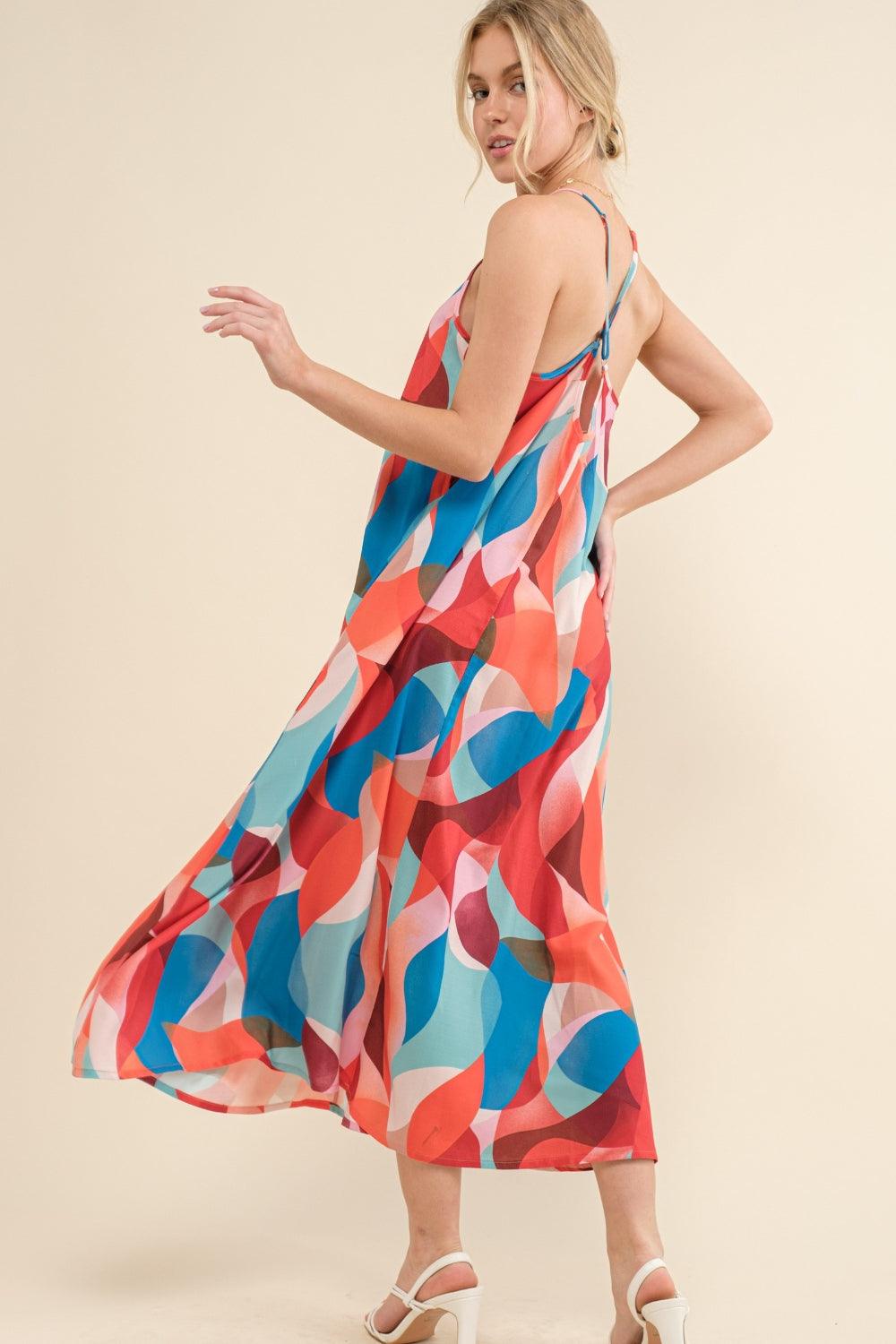 Printed Crisscross Back Cami Dress Midi Dresses