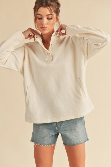 Aemi+Co White Half Snap Lightweight Pullover Tops