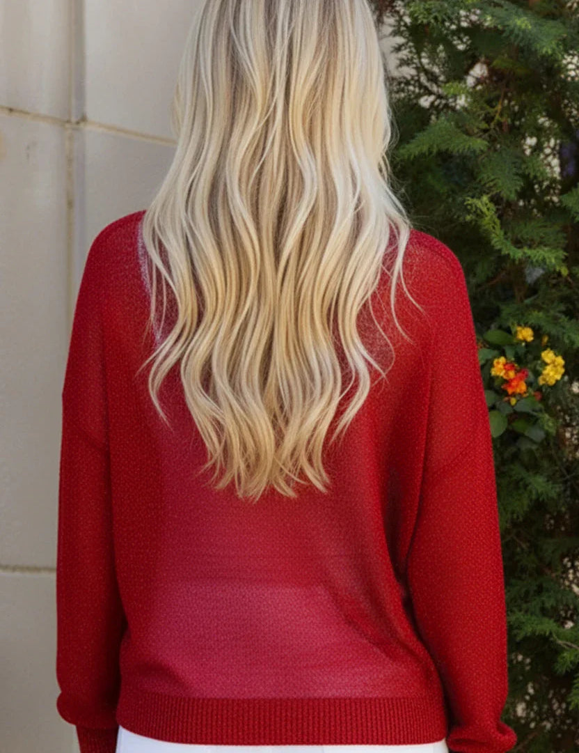 Holiday Shimmers Red Sequins Sweater | Daverri Fashions