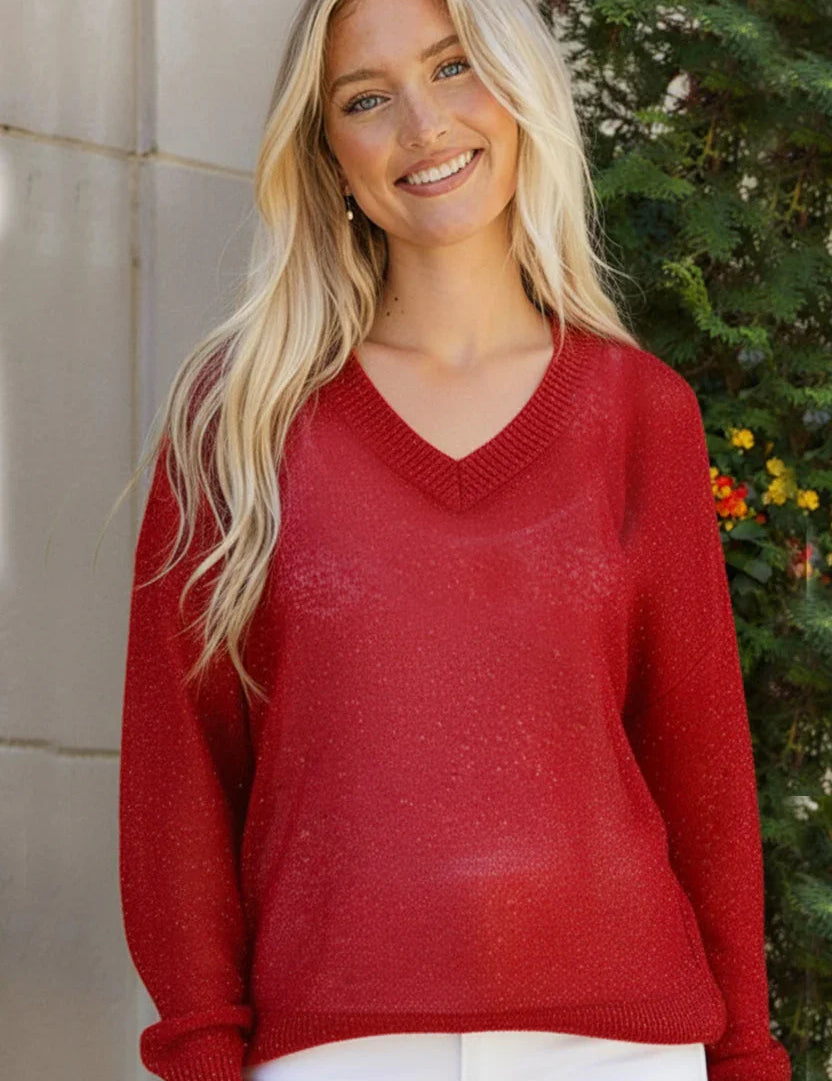 Holiday Shimmers Red Sequins Sweater | Daverri Fashions