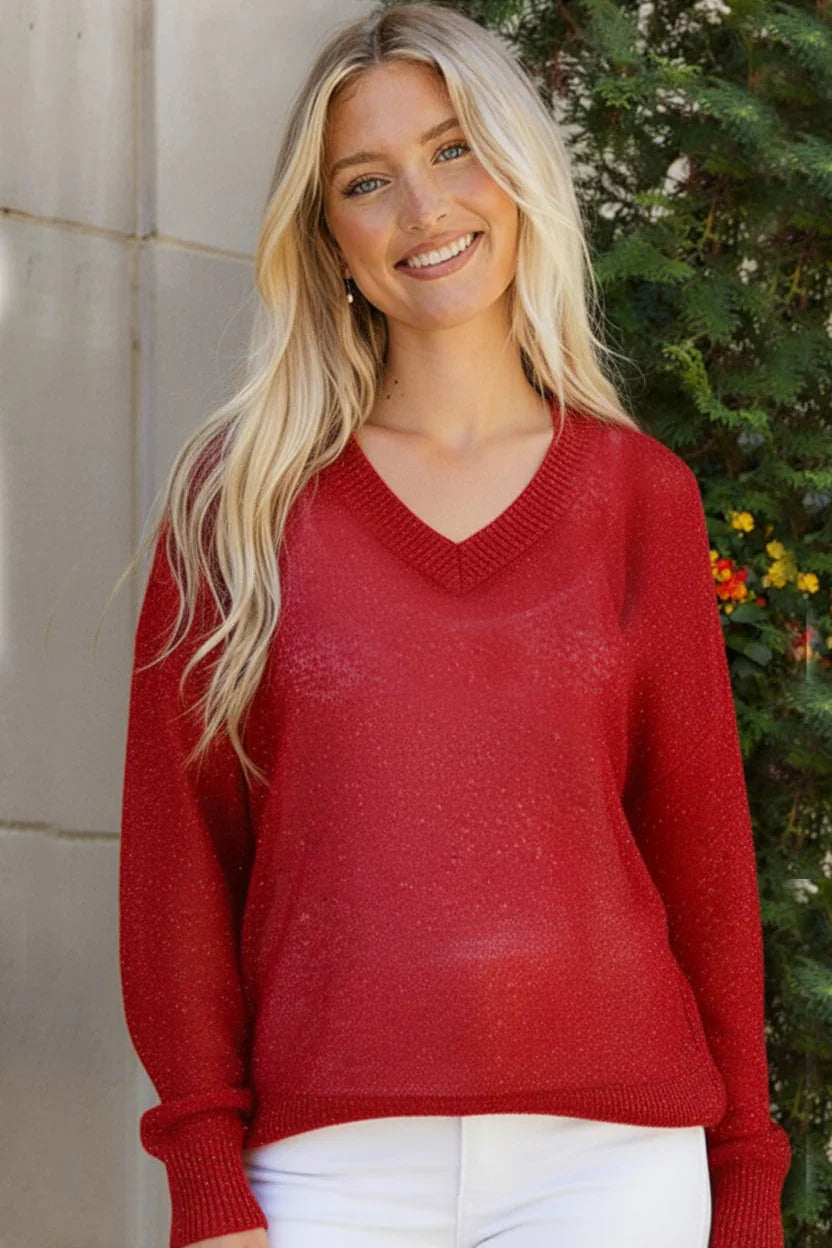 Holiday Shimmers Red Sequins Sweater | Daverri Fashions