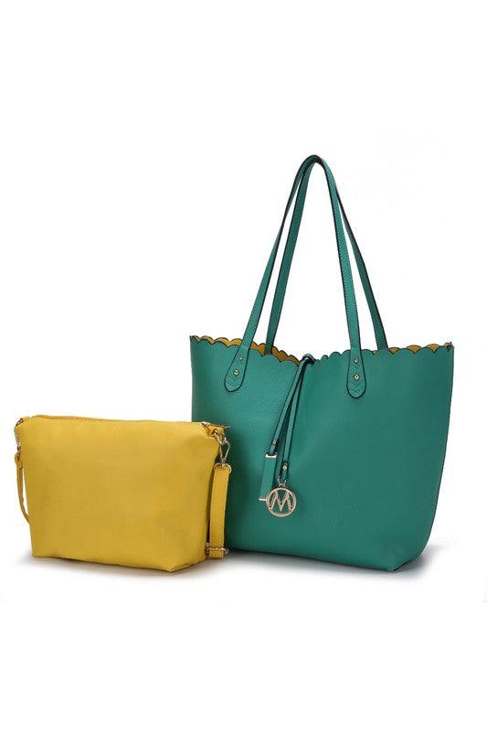 Reversible Shopper Tote & Crossbody Teal Yellow One Size Handbags