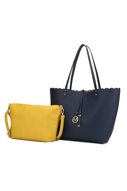 Reversible Shopper Tote & Crossbody Navy - Yellow One Size Handbags
