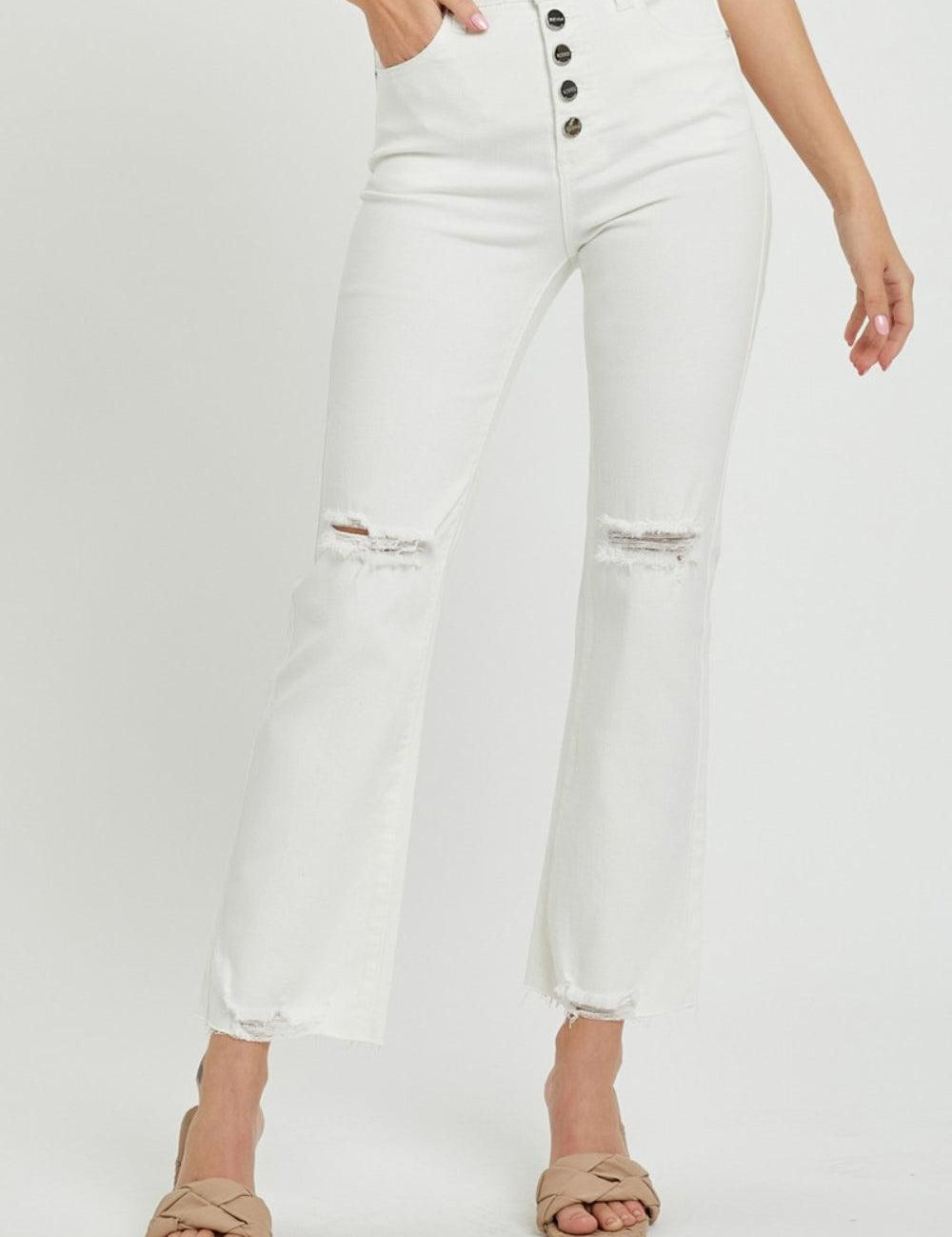 RISEN Full Size High Rise Button Fly Straight Ankle Jeans White Jeans