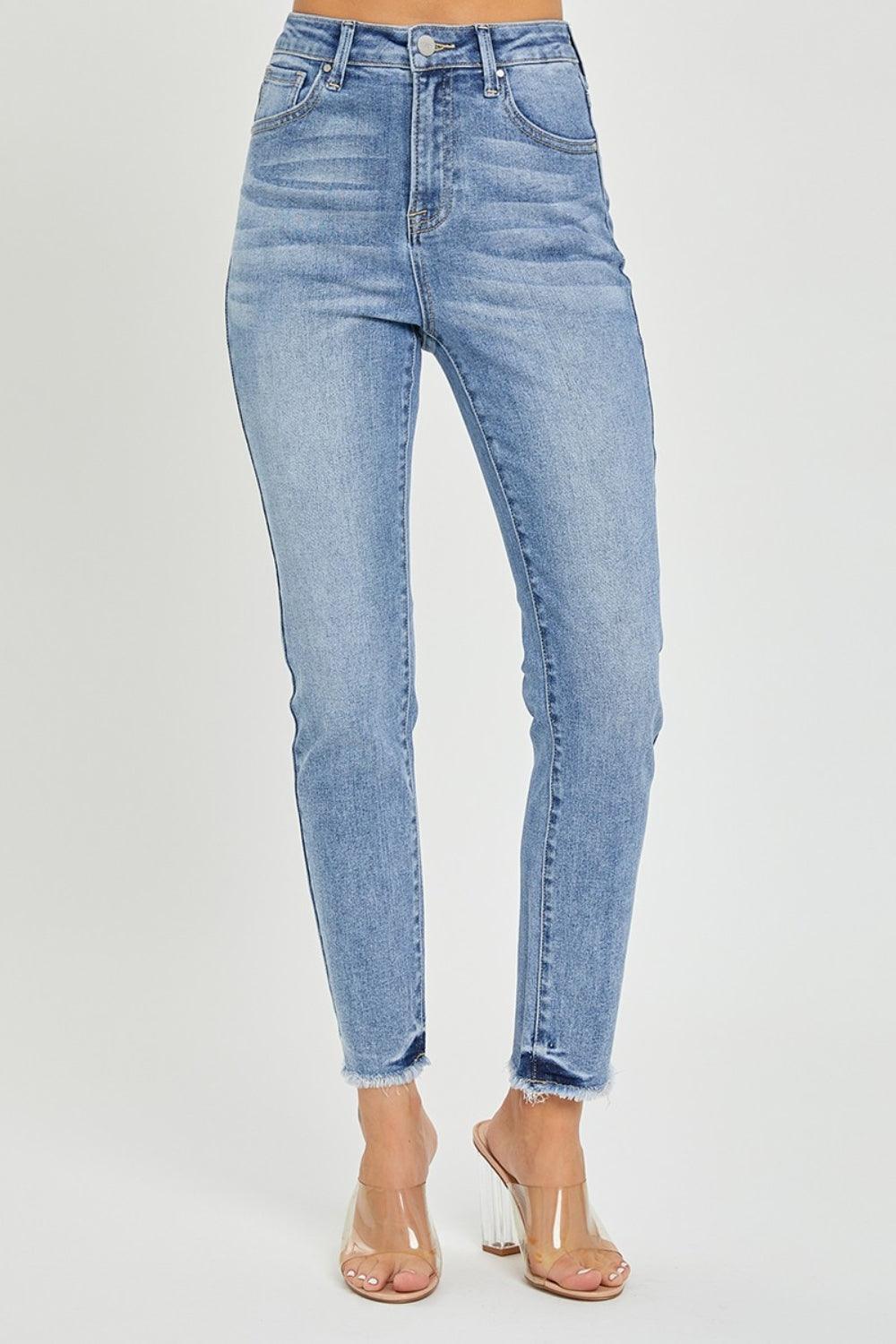 RISEN Full Size High Rise Frayed Hem Skinny Jeans Medium Jeans