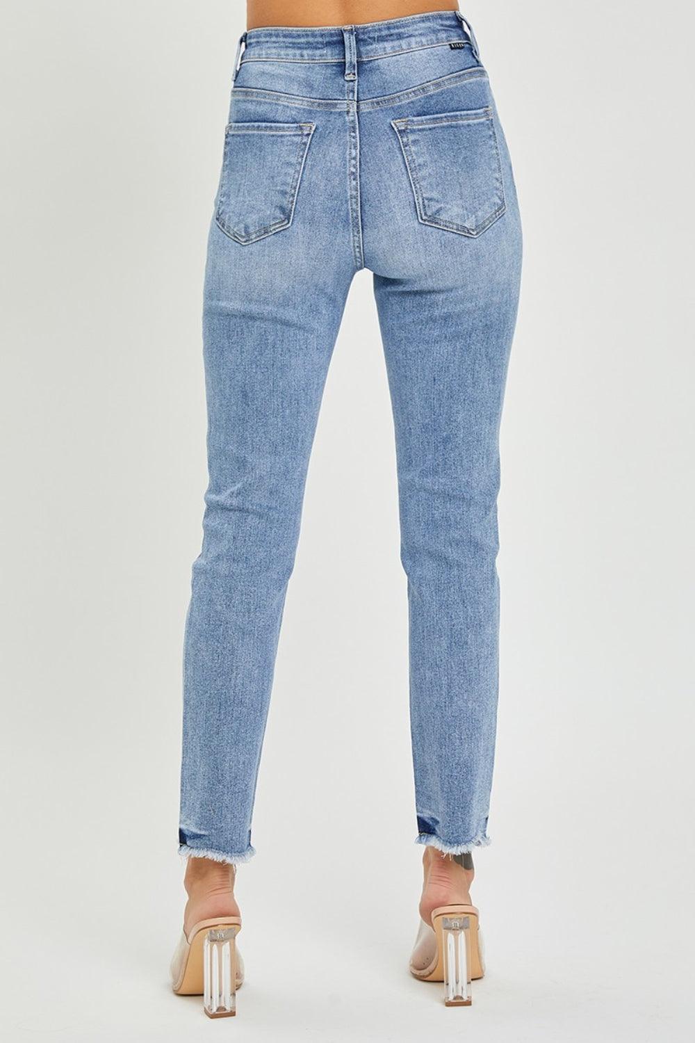 RISEN Full Size High Rise Frayed Hem Skinny Jeans Jeans