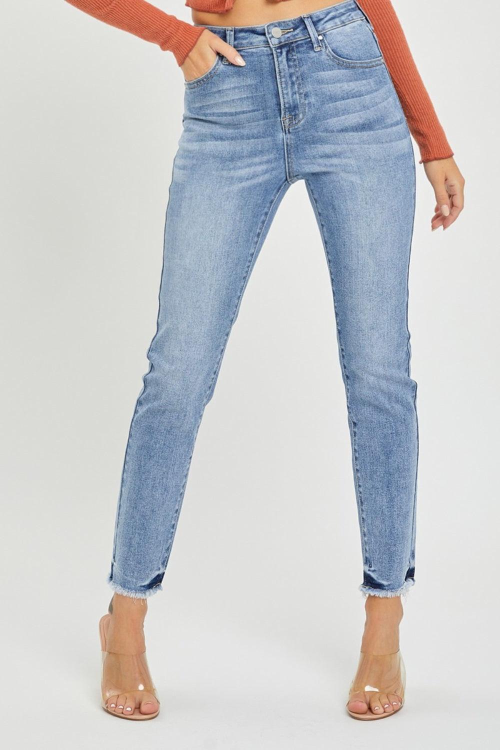 RISEN Full Size High Rise Frayed Hem Skinny Jeans Jeans