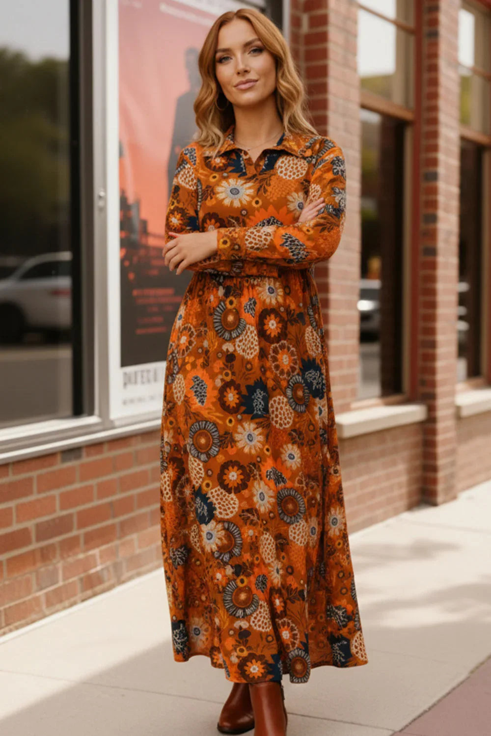 Groovy Garden Rust Maxi Dress | Daverri Fashions