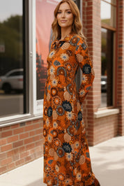 Groovy Garden Rust Maxi Dress | Daverri Fashions