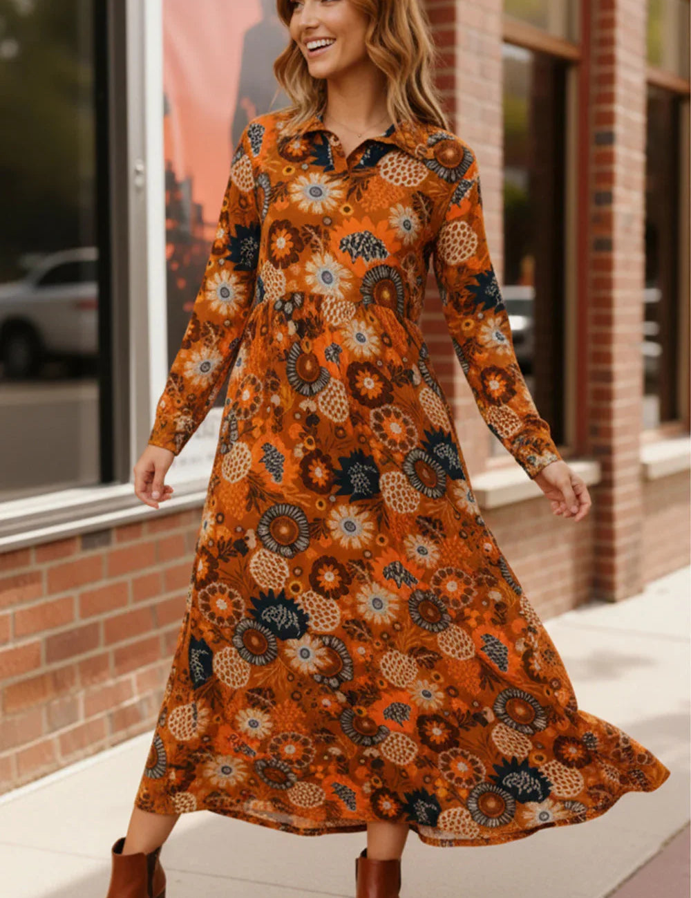 Groovy Garden Rust Maxi Dress | Daverri Fashions
