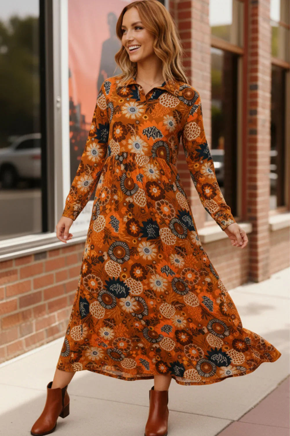 Groovy Garden Rust Maxi Dress | Daverri Fashions