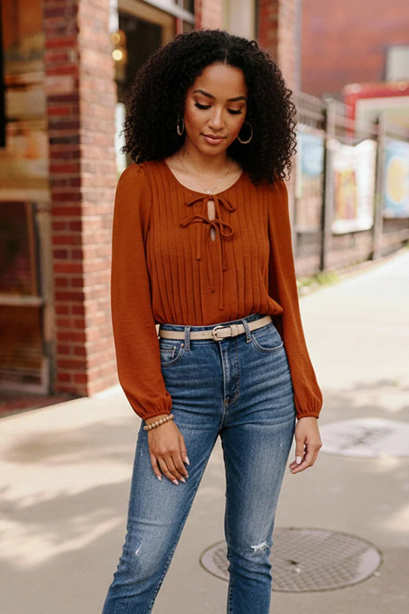 Copper Charm Pleated Blouse | Daverri Fashions