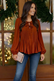 Copper Charm Pleated Blouse | Daverri Fashions