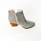 Shine Star silver rhinestone bootie with studded upper and wooden block heel