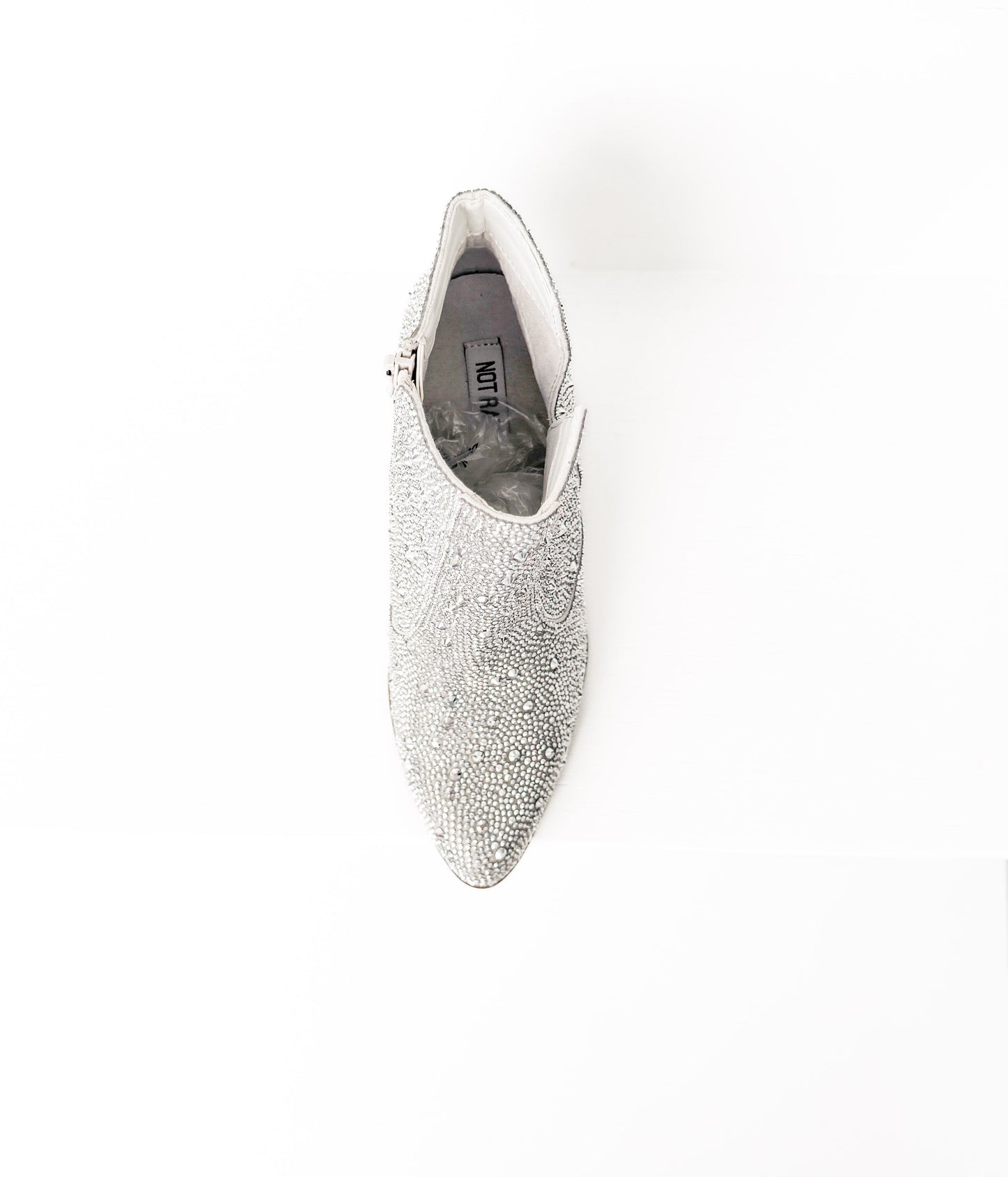 Silver Shine Star rhinestone bootie with pointed toe and beaded pattern