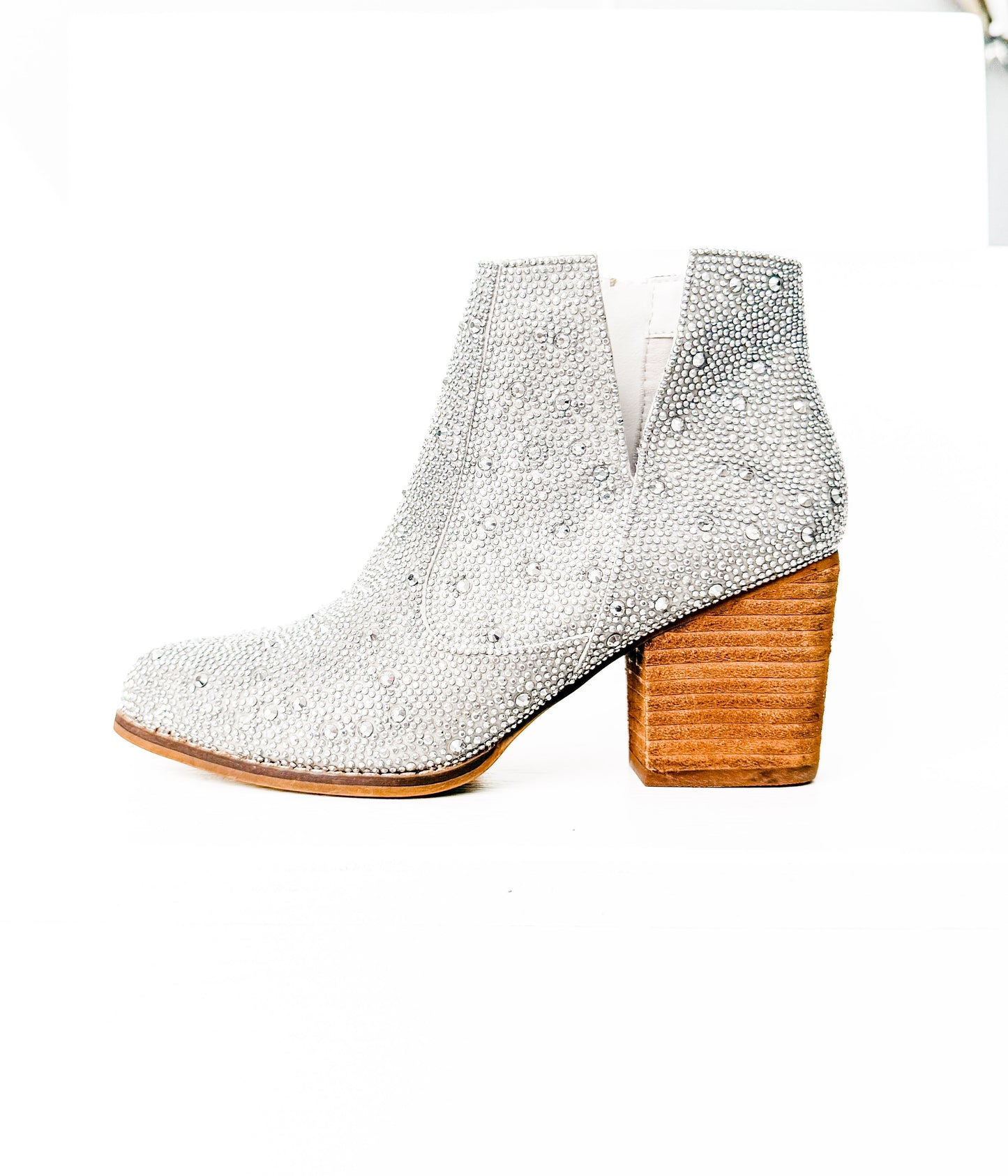 Silver Shine Star rhinestone bootie with wooden block heel
