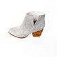 Silver Shine Star rhinestone beaded ankle bootie with wooden block heel