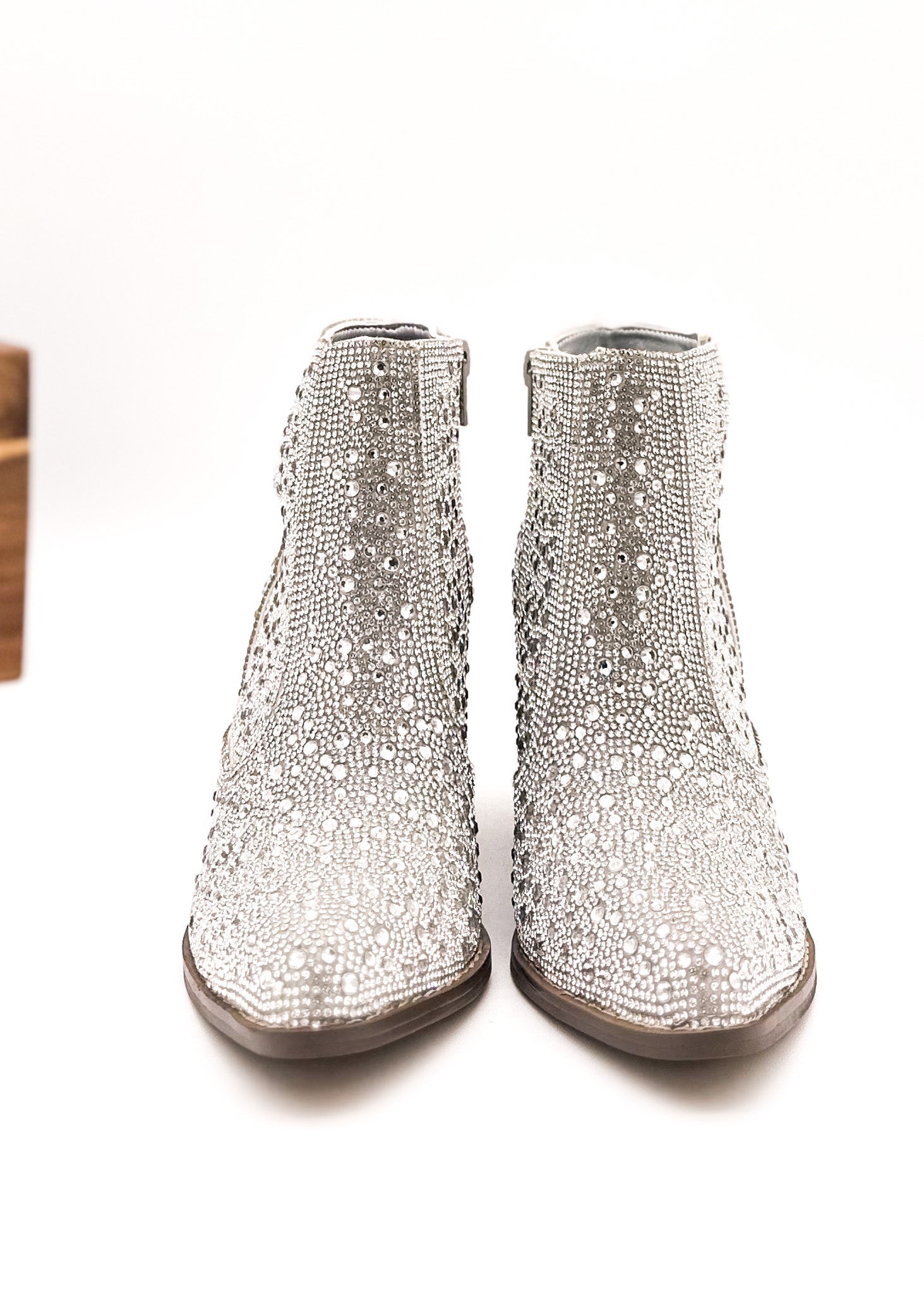 Shine Star silver rhinestone bootie with sparkling ankle design