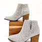 Silver Shine Star rhinestone booties with wooden block heel