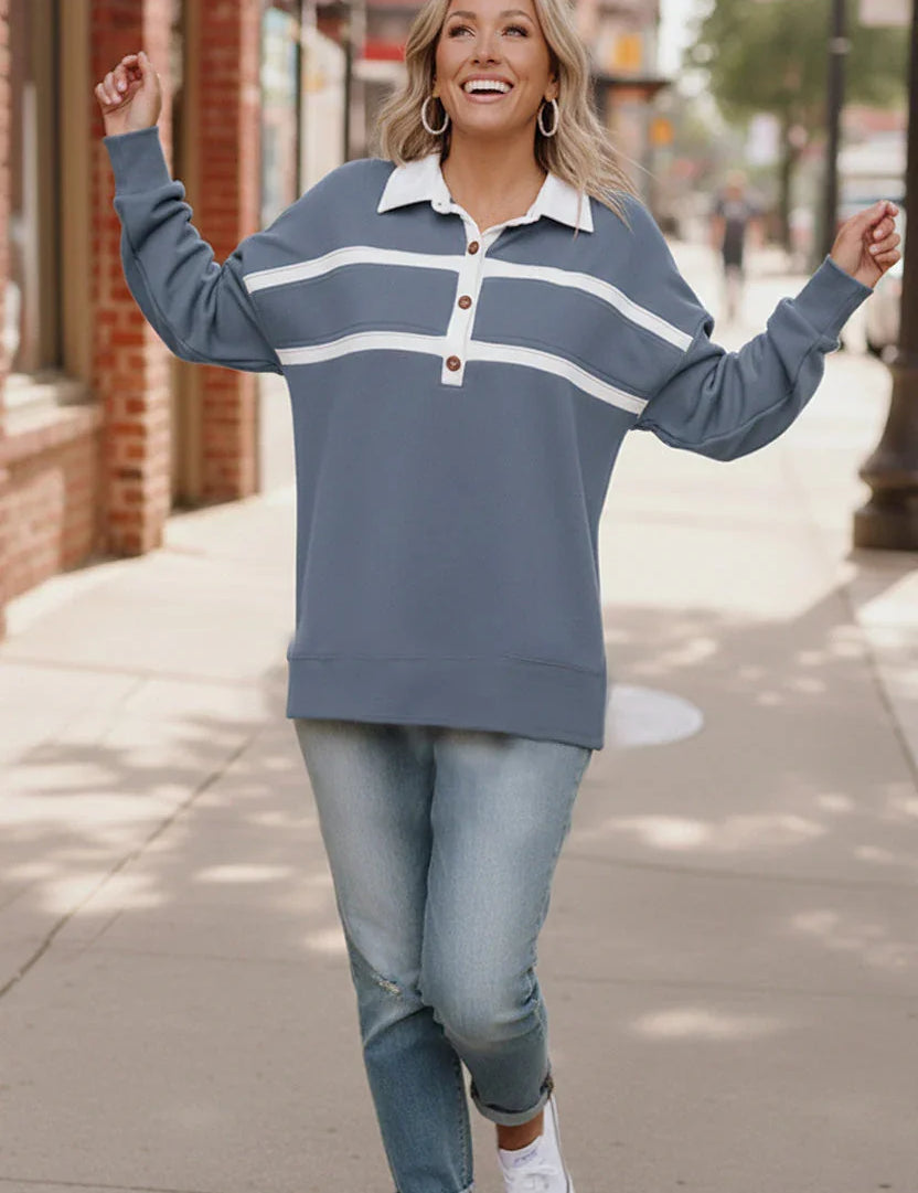 Prep School Chic Slate Blue Polo | Daverri Fashions