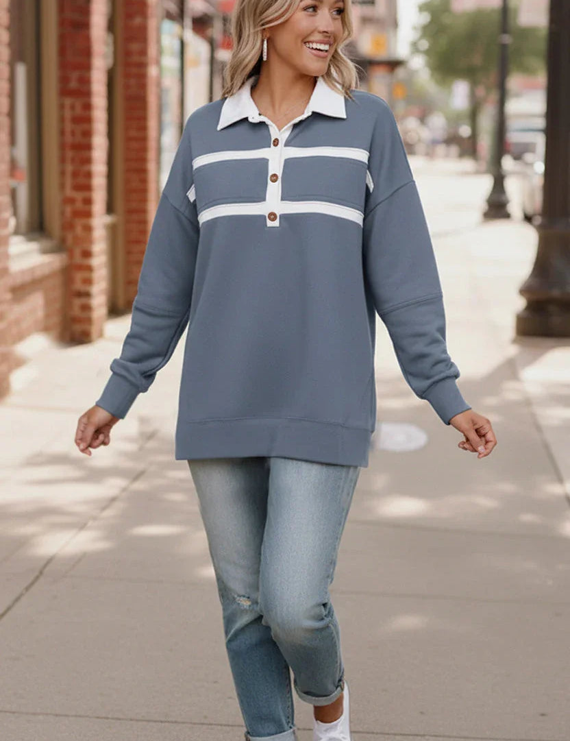 Prep School Chic Slate Blue Polo | Daverri Fashions