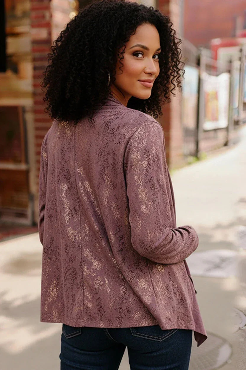 Plum Luxe Suede Cardigan - DAVERRI FASHIONS