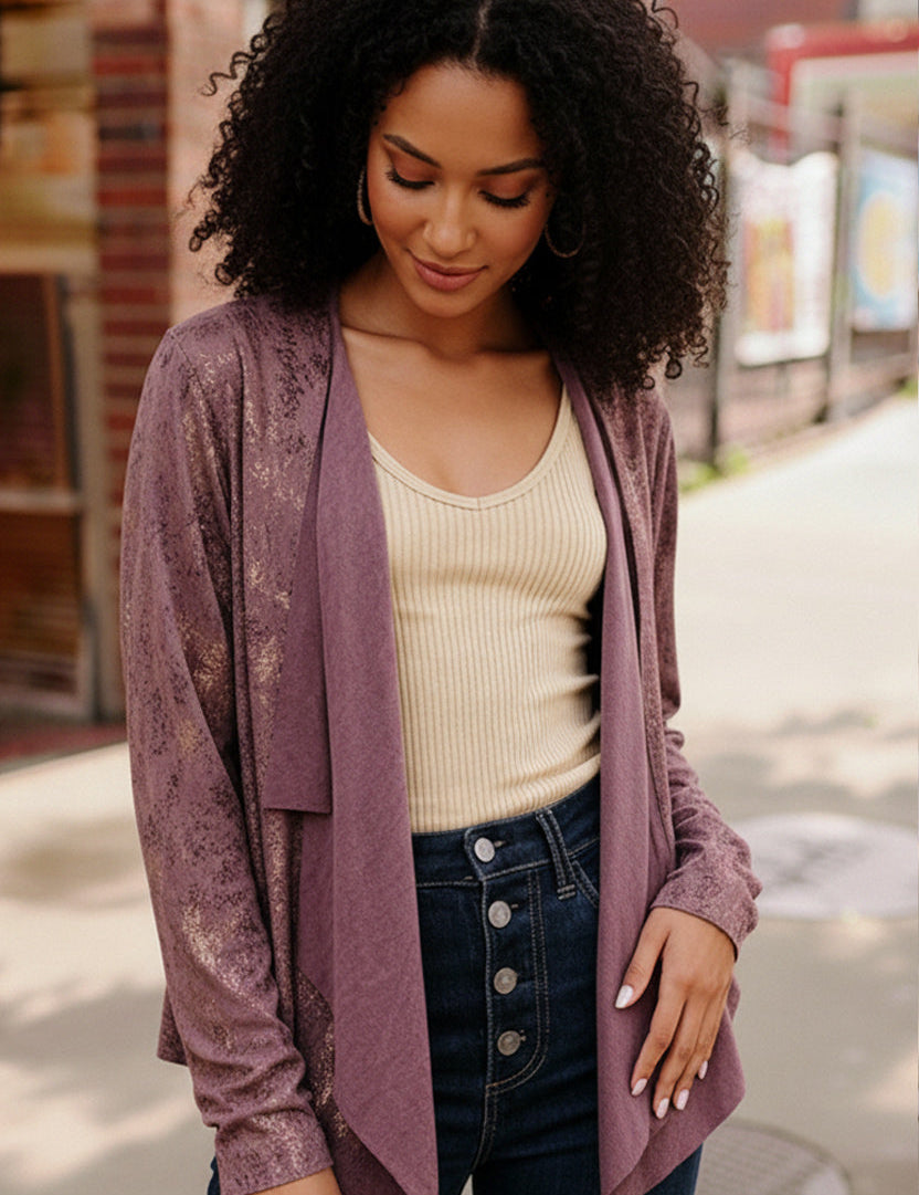 Plum Luxe Suede Cardigan | Cardigans Daverri Fashions
