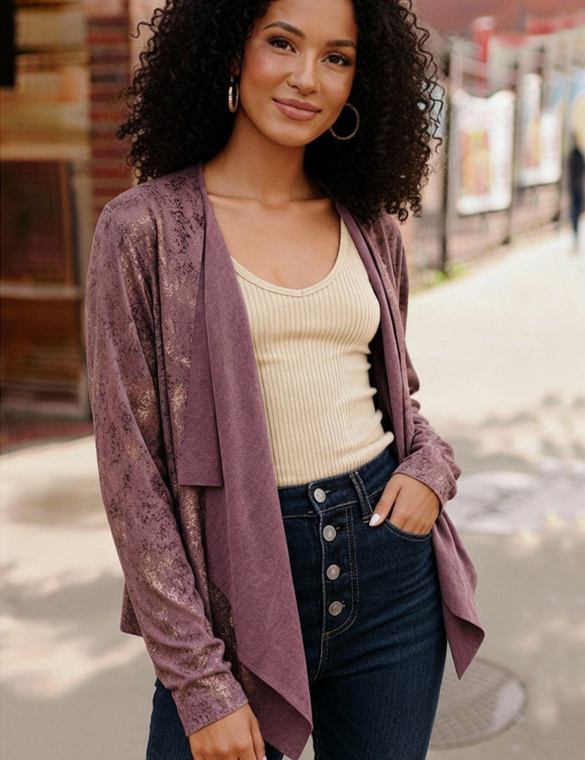 Plum Luxe Suede Cardigan | Cardigans Daverri Fashions