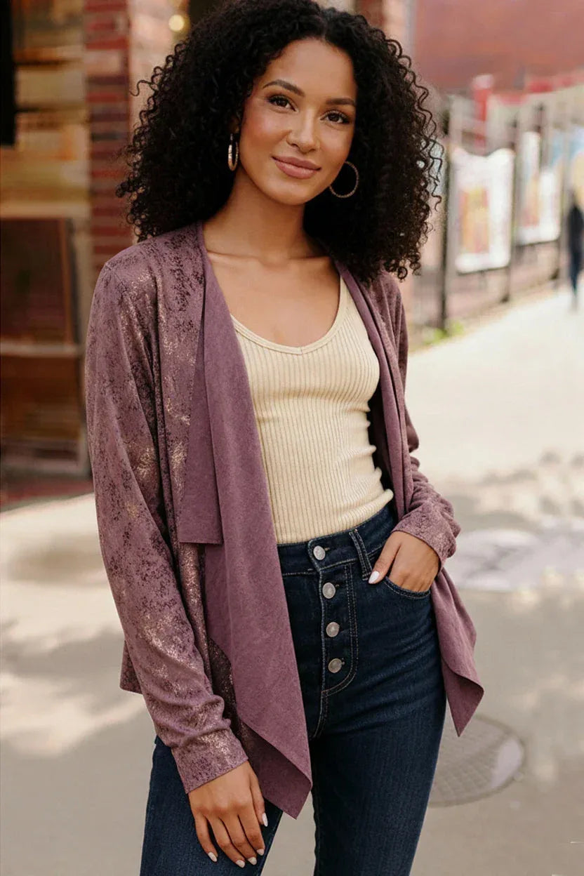 Plum Luxe Suede Cardigan - DAVERRI FASHIONS