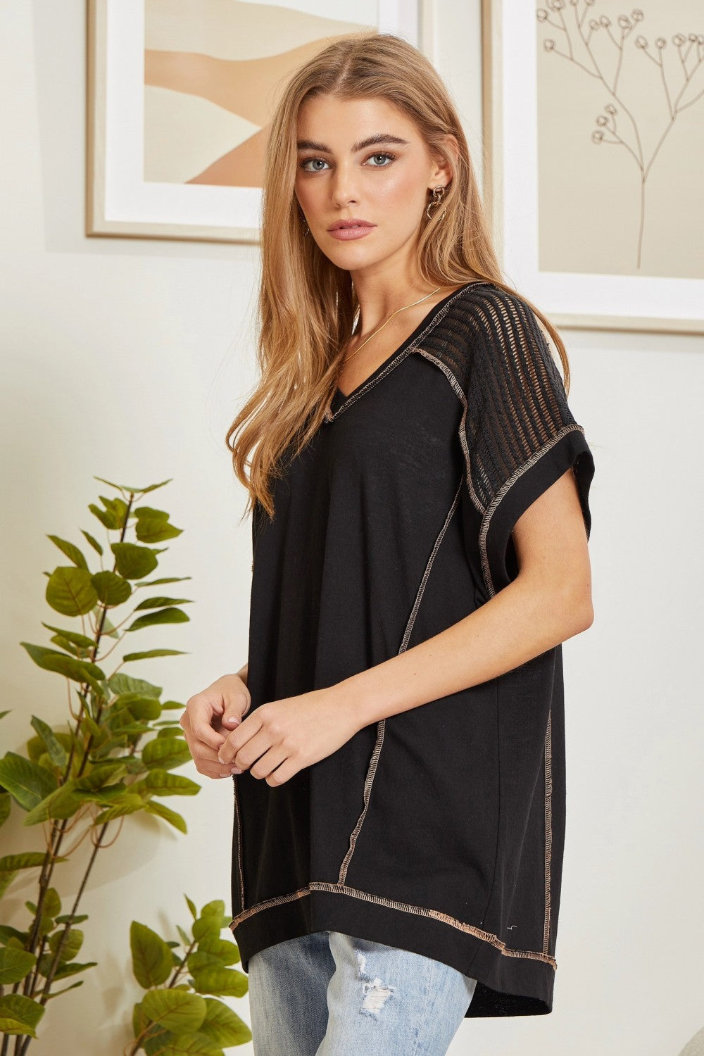 Tunic Top with V-Neckline and Shoulder Details Tops