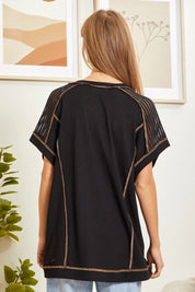 Tunic Top with V-Neckline and Shoulder Details Tops