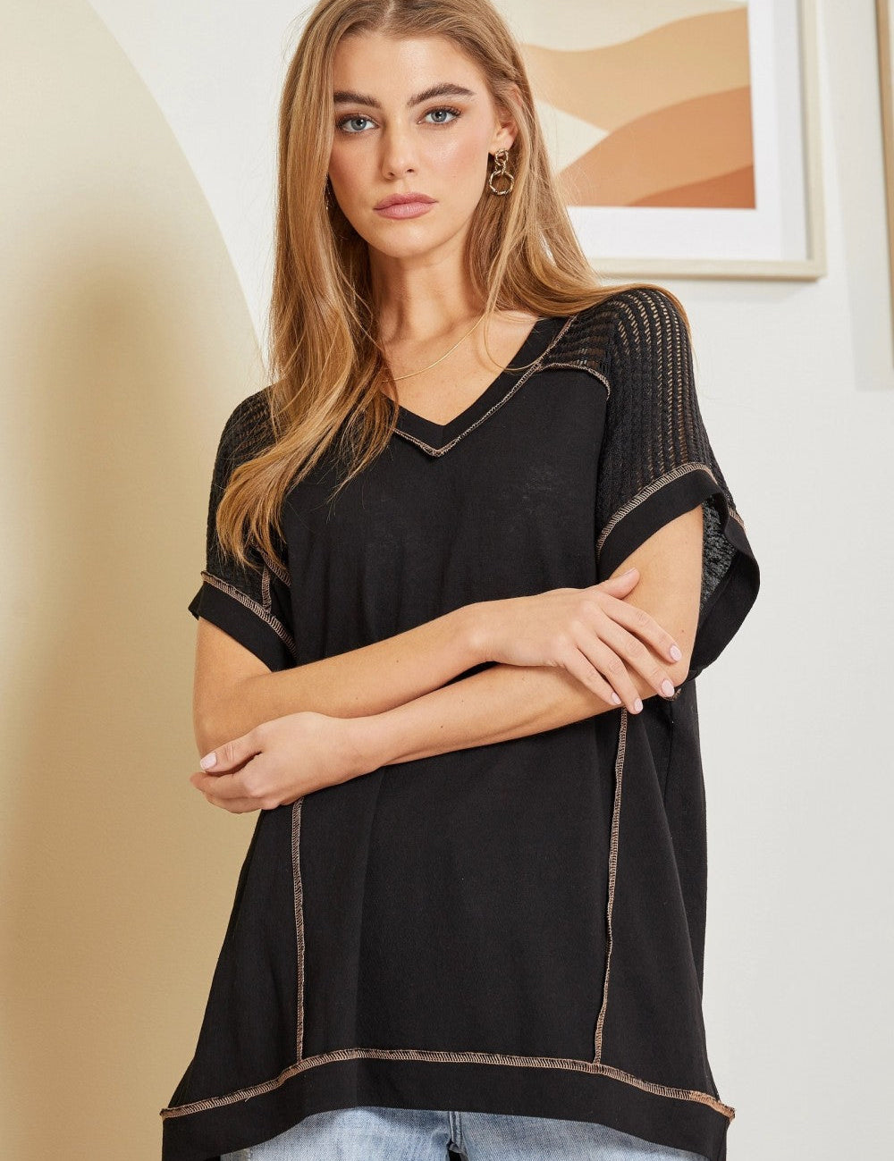 Tunic Top with V-Neckline and Shoulder Details Tops