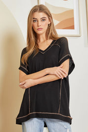 Tunic Top with V-Neckline and Shoulder Details Tops