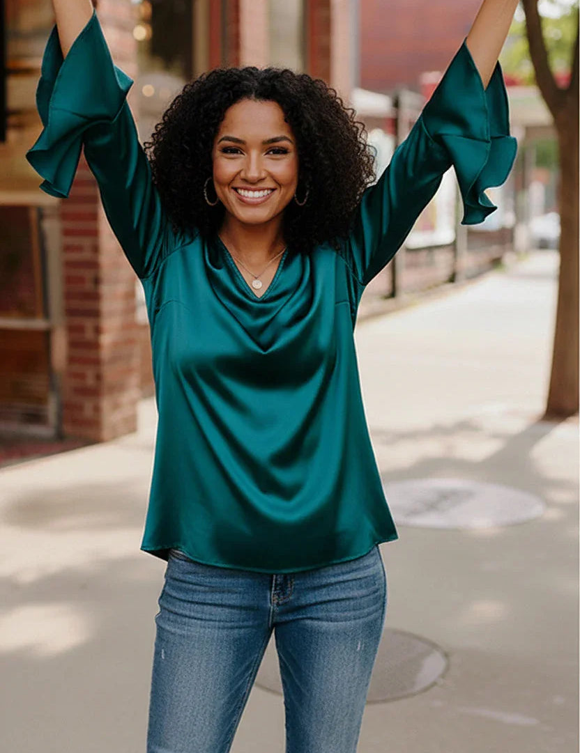 Teal Temptation Silk Blouse | Daverri Fashions