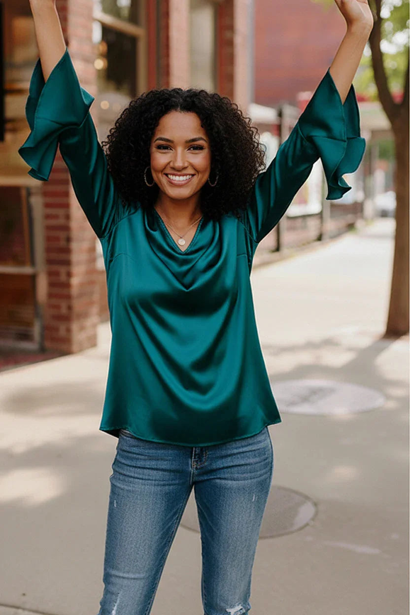 Teal Temptation Silk Blouse | Daverri Fashions