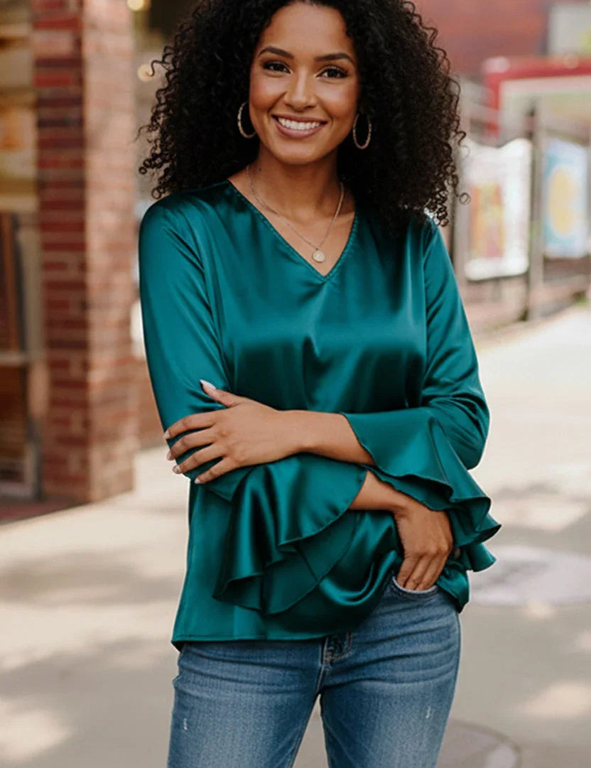 Teal Temptation Silk Blouse | Daverri Fashions