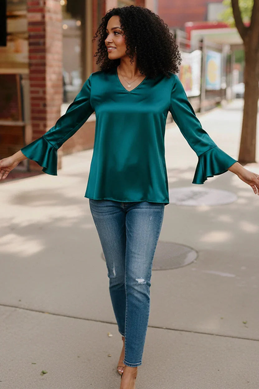 Teal Temptation Silk Blouse | Daverri Fashions