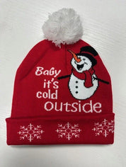 "It's Cold Outside" Snowman Pom-Pom Snowflake Beanie | Daverri Fashions
