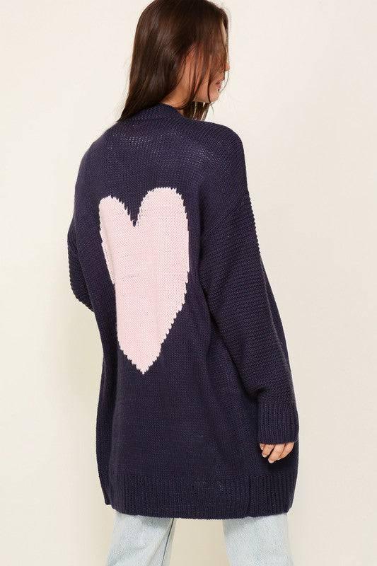 Timing heart design long sleeve open cardigan Navy Combo L Cardigans