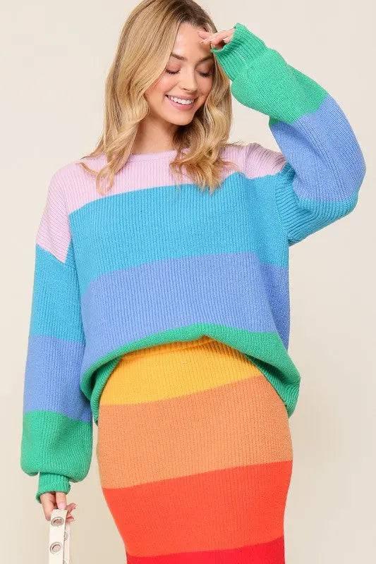 Rainbow striped oversized chunky knit sweater Sweaters