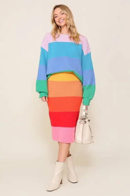 Rainbow striped oversized chunky knit sweater Sweaters