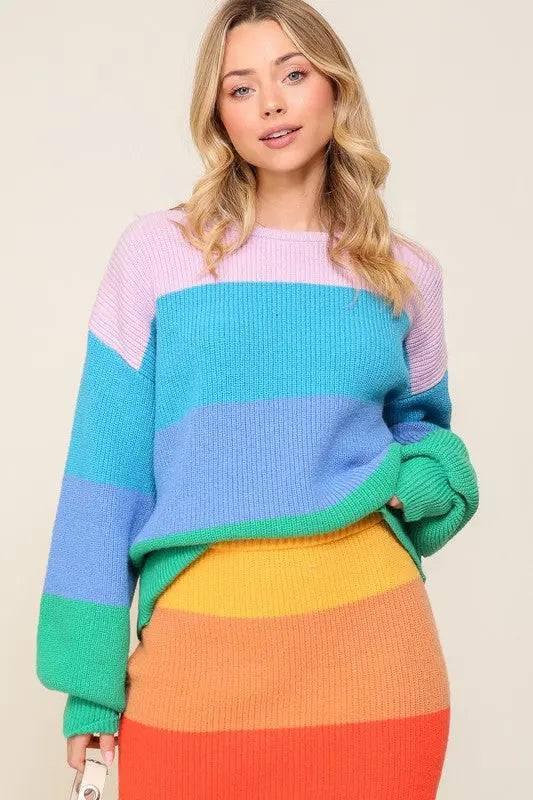 Rainbow striped oversized chunky knit sweater Sweaters