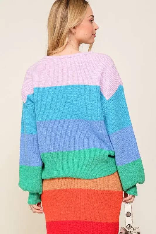 Rainbow striped oversized chunky knit sweater Sweaters