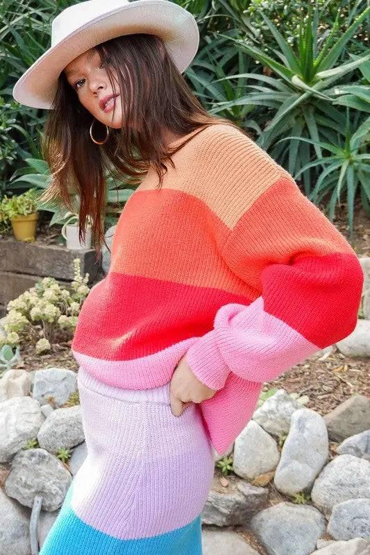 Rainbow striped oversized chunky knit sweater Sweaters